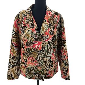 R.Q.T. Womens Tropical Monstera Leaf Corduroy Blazer Jacket XL Multicolor Cotton